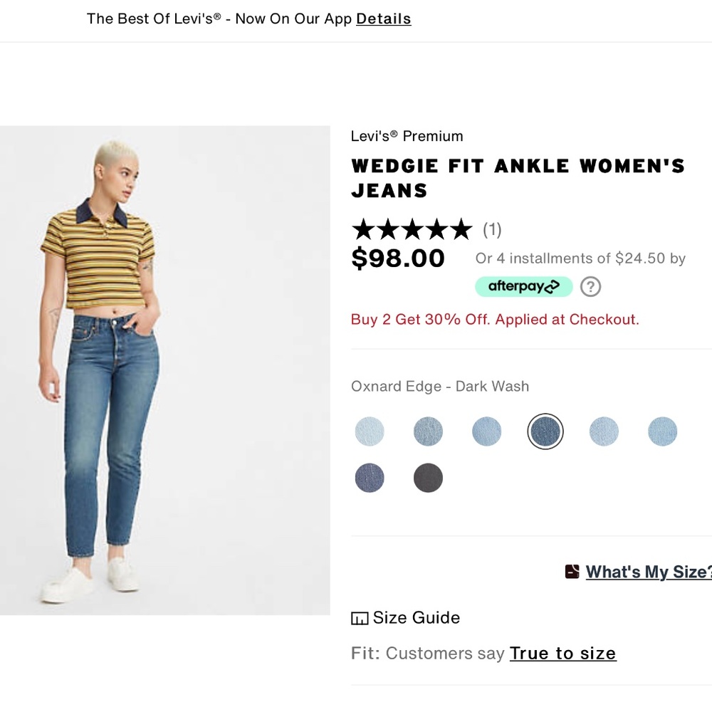 Levi’s WEDGIE Fit Skinny ankle jeans 26
